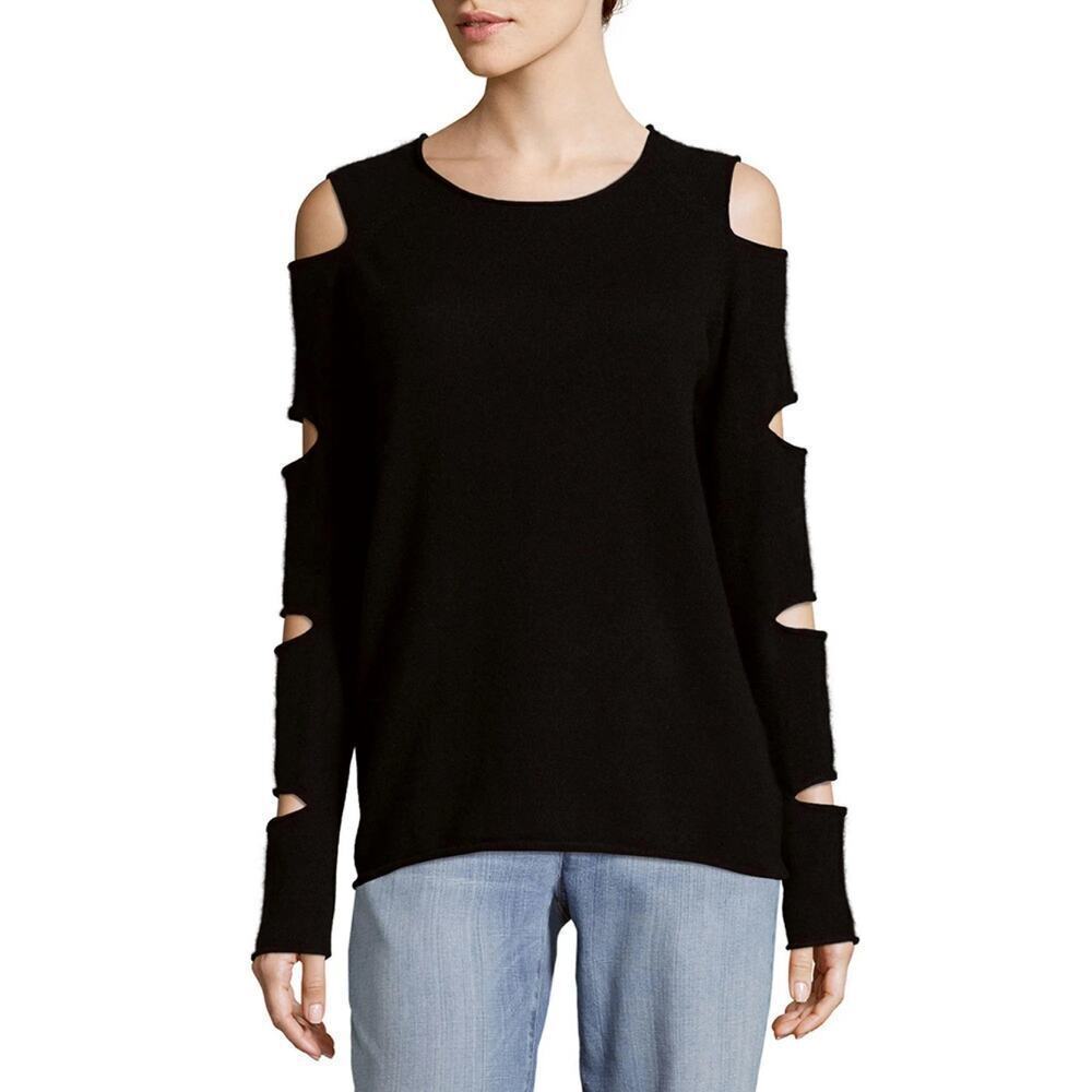 Skull Cashmere Tyrone Slash Crewneck Sweater Cutout Sleeves Black Size Medium